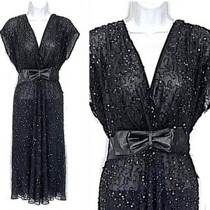 Sequin Beaded Bow Detail Evening Gown!